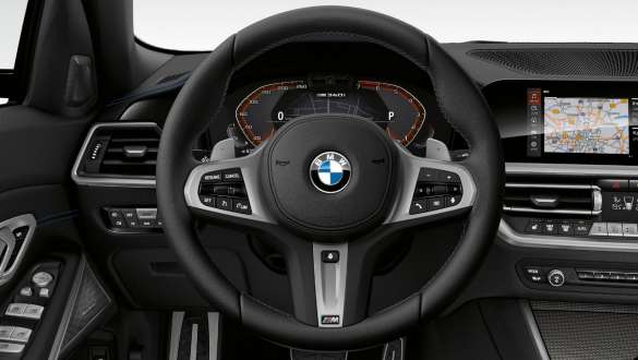 Variabel sportstyrning Cockpit BMW M340i xDrive Sedan G20 2020 Variabel sportstyrning BMW M340i xDrive Sedan G20 2020 Safirsvart metallic sedd Cockpit kupé