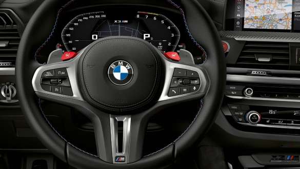 BMW X3 M Competition och BMW X3 M, Cockpit. BMW X3 M Competition och BMW X3 M, Interiör, Cockpit med M lädersportratt och M Servotronic.