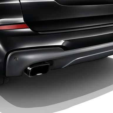 BMW X3 M40i och BMW X3 M40d, ändrör. BMW X3 M40i och BMW X3 M40d i Safirsvart metallic, Exteriör, ändrör i svart krom.
