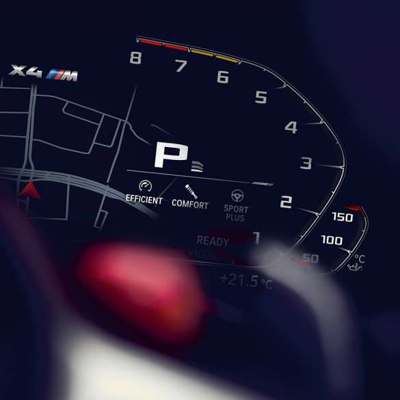 BMW M4 Competition, varvräknare. BMW X4 M Competition, Interiör, kombiinstrument med varvräknare.