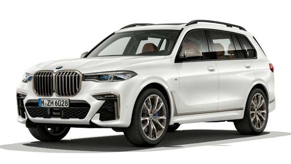 BMW X7 M med M Aerodynamikpaket BMW X7 M med M Aerodynamikpaket, G07, trefjärdedelsvy från sidan höger