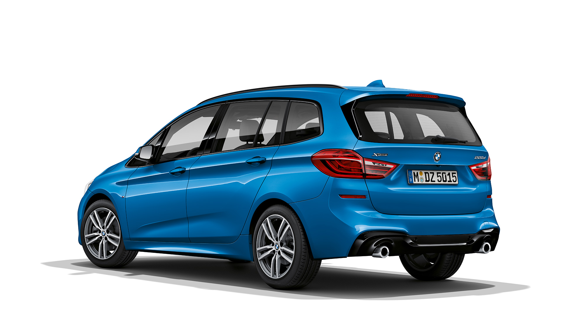 BMW 2-serie Gran Tourer, Model M Sport sedd snett bakifrån BMW 2-serie Gran Tourer 220d xDrive Model M Sport F46 Facelift 2018 Estorilblå metallic sedd snett bakifrån