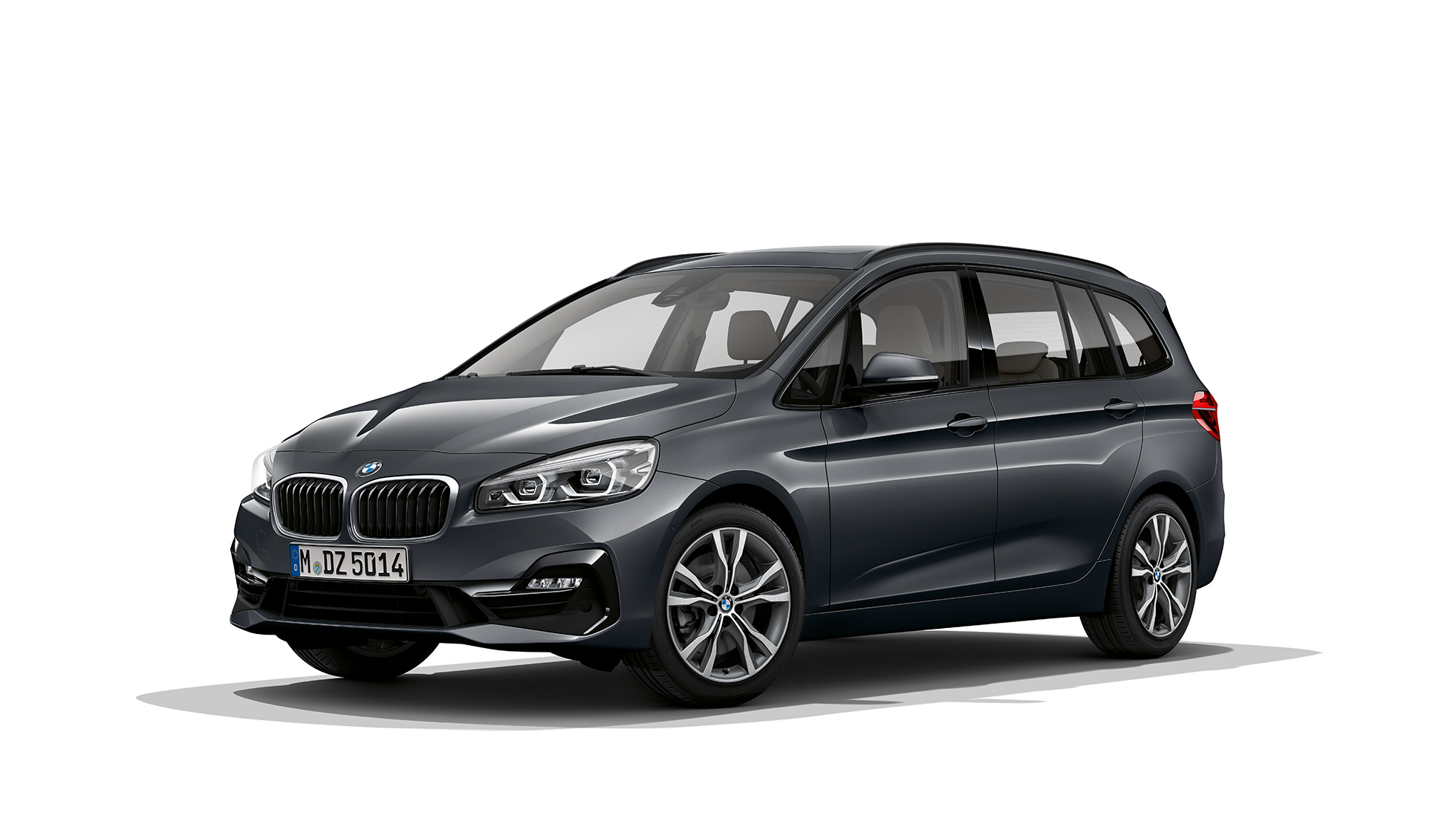BMW 2-serie Gran Tourer, Modell Sport Line sedd snett framifrån BMW 2-serie Gran Tourer 220d xDrive Model Sport Line F46 Facelift 2018 Mineral Grey metallic sedd snett framifrån