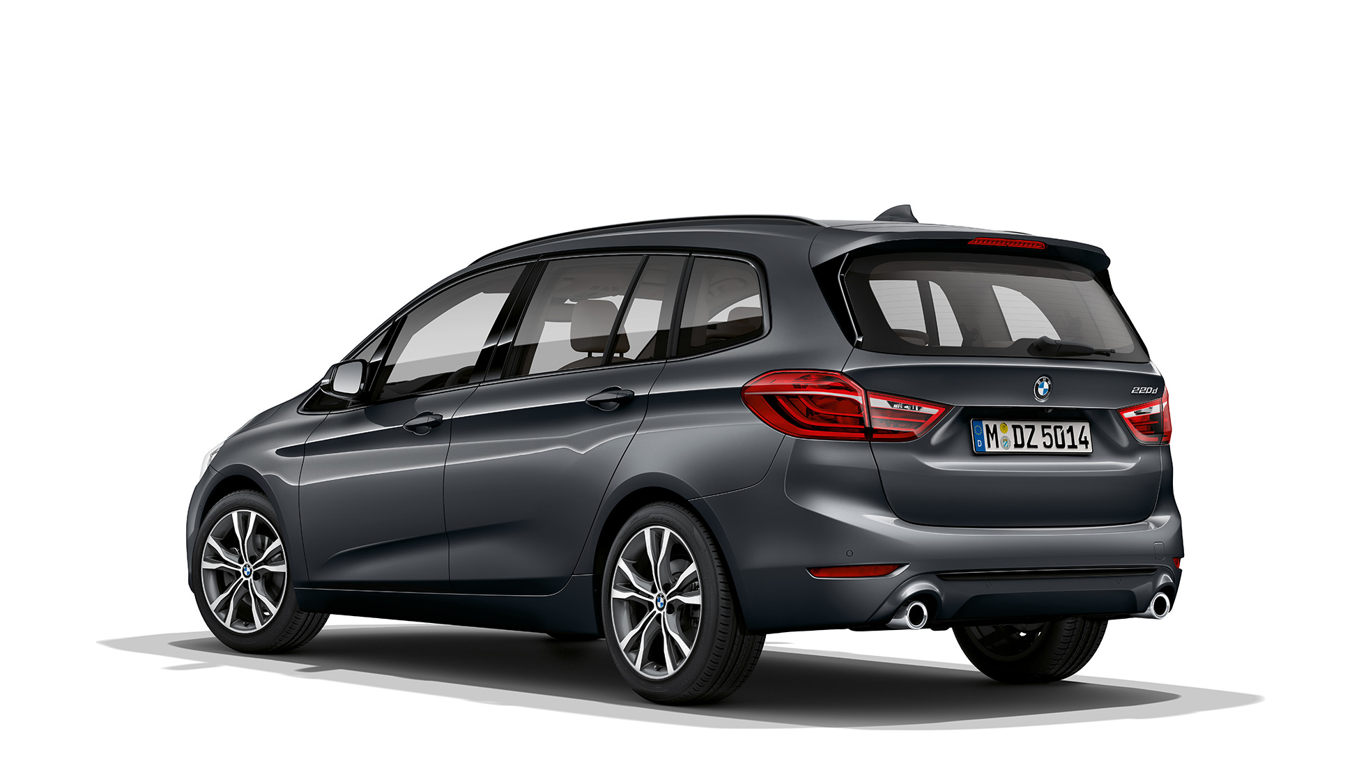 BMW 2-serie Gran Tourer, Modell Sport Line sedd snett framifrån BMW 2-serie Gran Tourer 220d xDrive Model Sport Line F46 Facelift 2018 Mineral Grey metallic sedd snett framifrån
