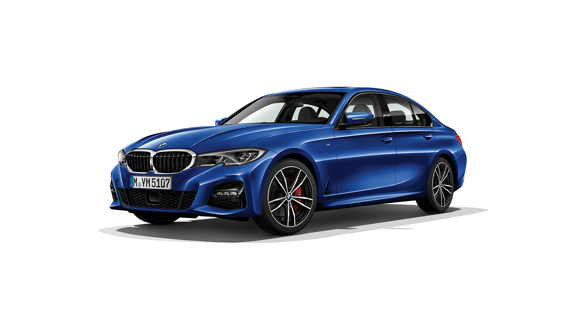BMW 3-serie Sedan M Sport. Stillastående BMW 3-serie Sedan M Sport sedd från sidan.