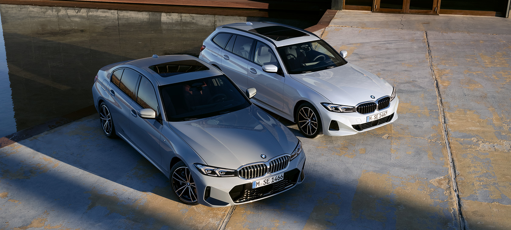 BMW 3-serie Sedan G20 sedd framifrån i bergen BMW 3-serie Sedan G20 sedd framifrån i bergen