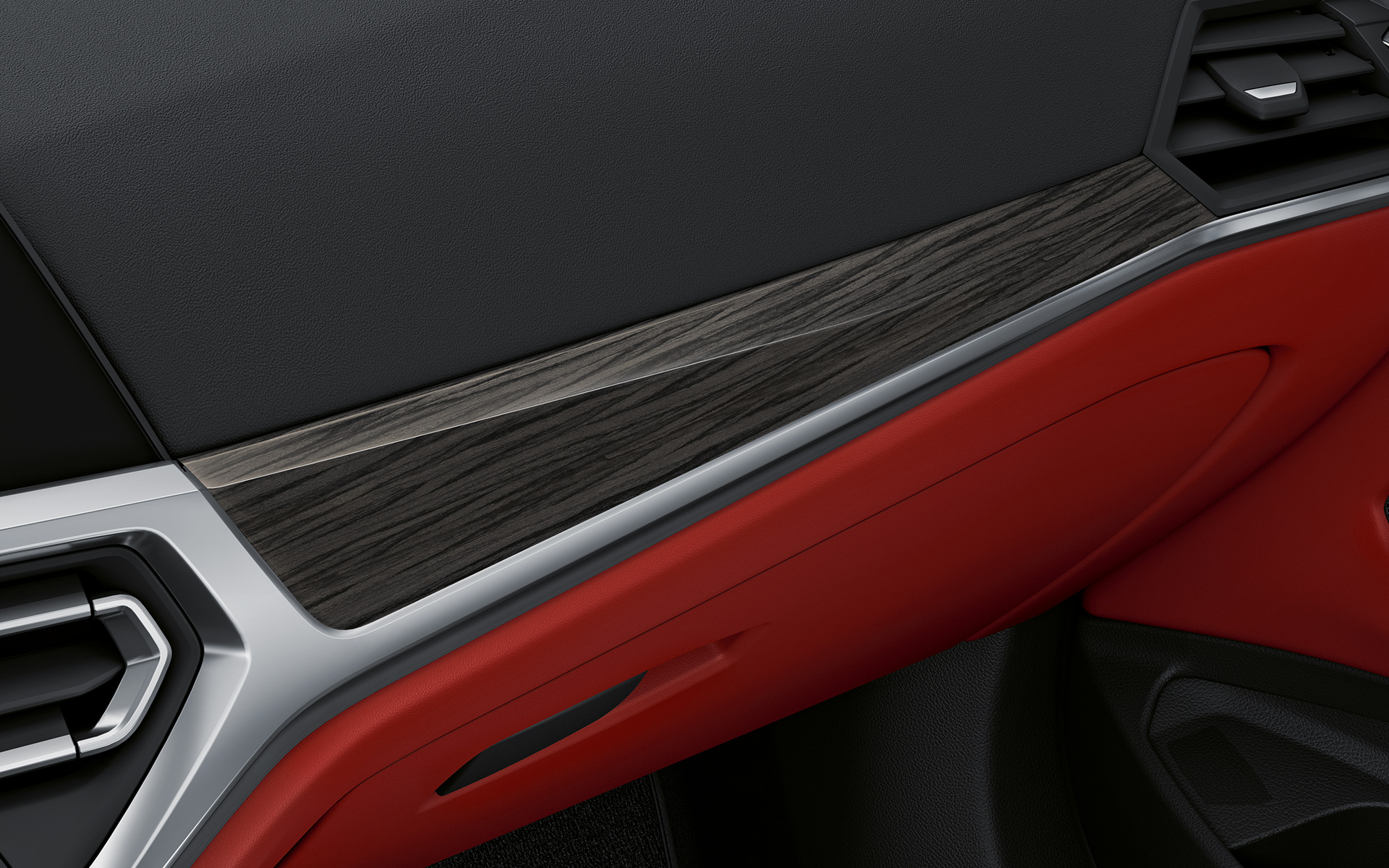 Interiörlister Ädelträ BMW 4-serie Coupé 2020 G22 Individual Kupé Interiörlister Ädelträutförande med accentlister Pärlglans krom BMW 4-serie Coupé Individual G22 2020 Kupé