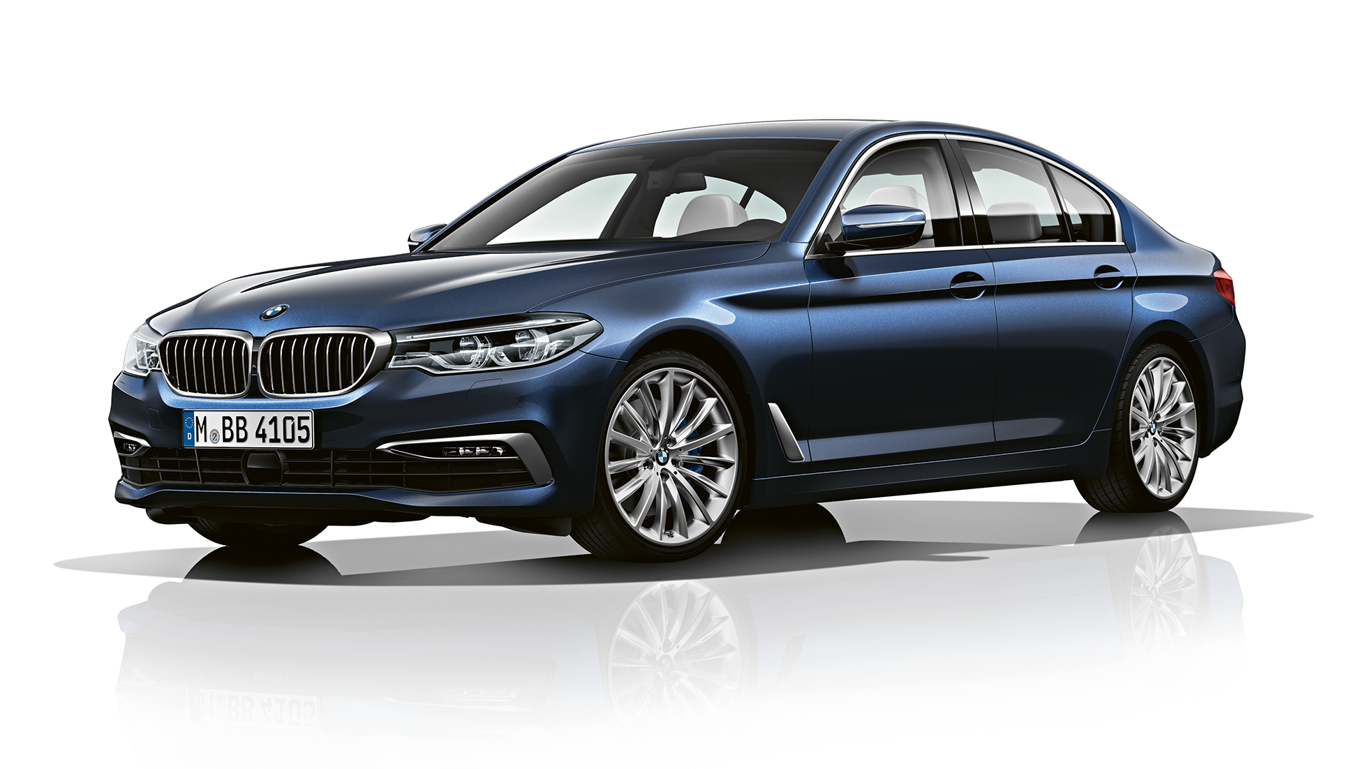 Luxury Line trefjärdedelsvy framifrån BMW 5-serie Sedan Luxury Line BMW 5-serie Sedan 540d Sedan G30 Imperialblå briljanteffekt metallic trefjärdedelsvy framifrån