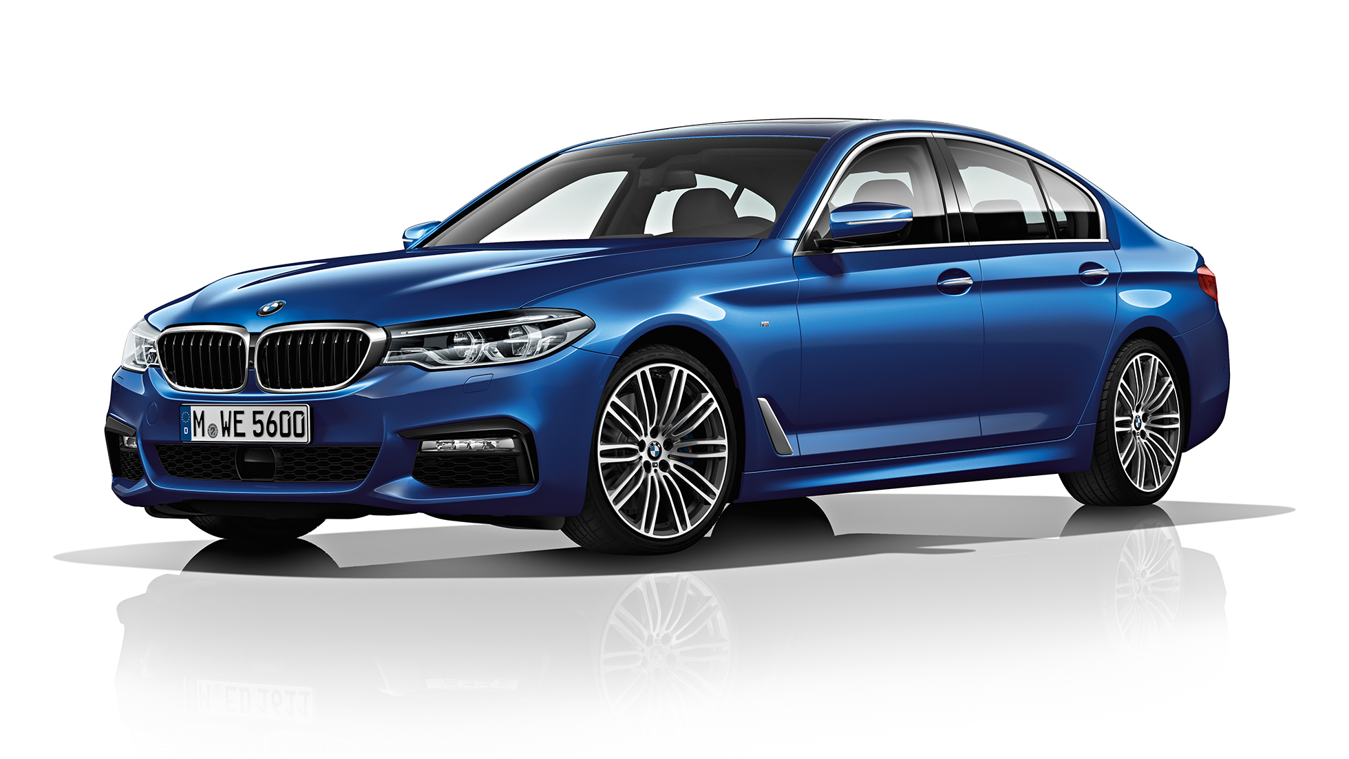 M sportpaket trefjärdedelsvy framifrån BMW 5-serie Sedan 540i Sedan M sportpaket BMW 5-serie Sedan 540i Sedan G30 Mediterranean Blue metallic trefjärdedelsvy framifrån