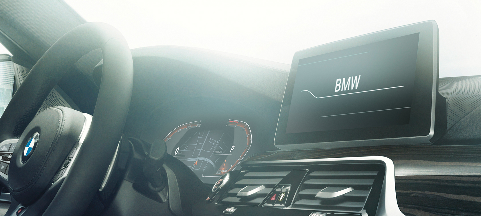 Connectivity BMW 5-serie Sedan Connectivity BMW 5-serie Sedan 540i Sedan G30 Bluestone metallic närbild Förarplats