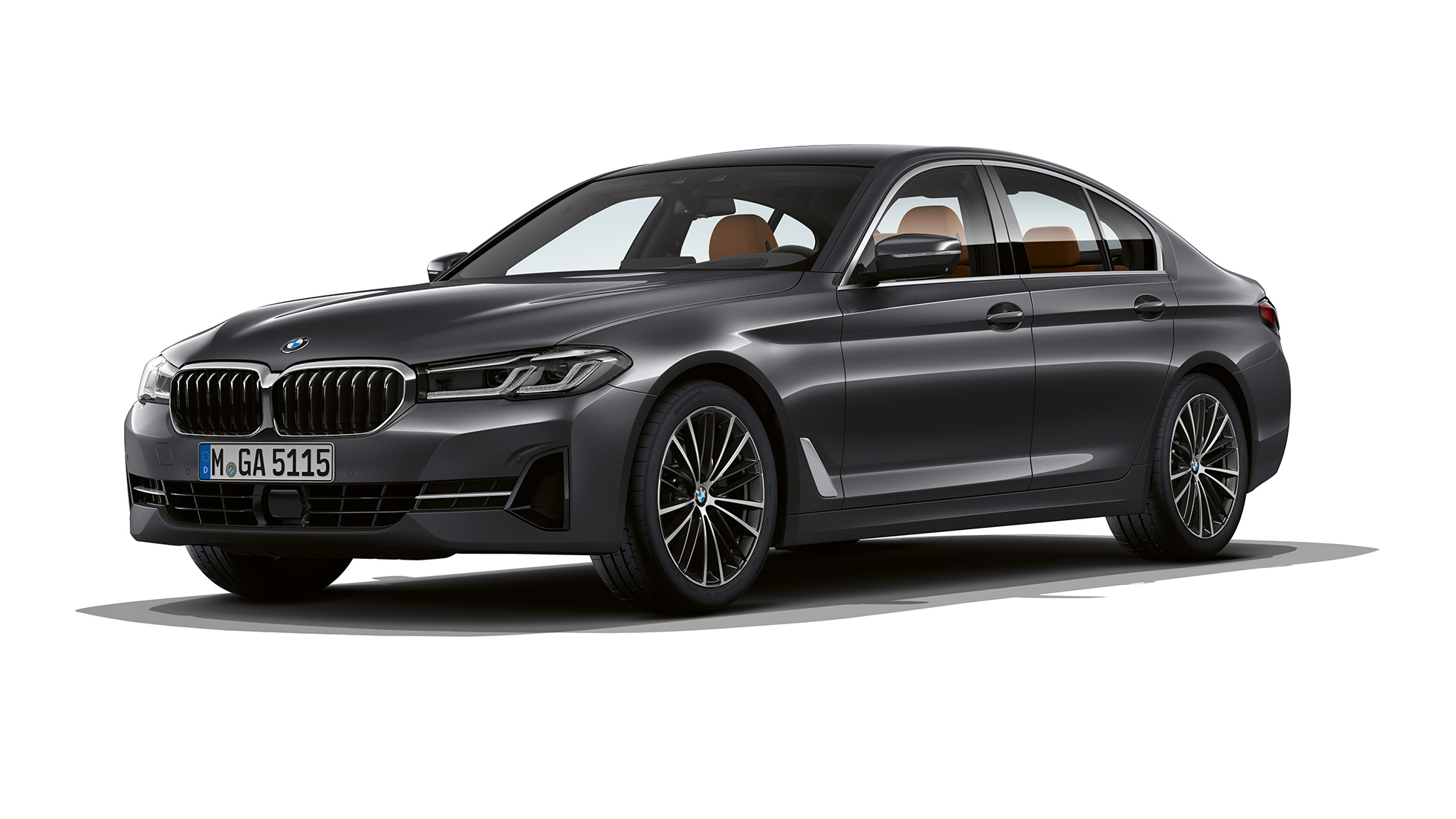 BMW 5-serie Sedan G30 Standardutrustning BMW 5-serie Sedan 540i Sedan 2020 Standardutrustning i Sofistogrå, sedd snett framifrån