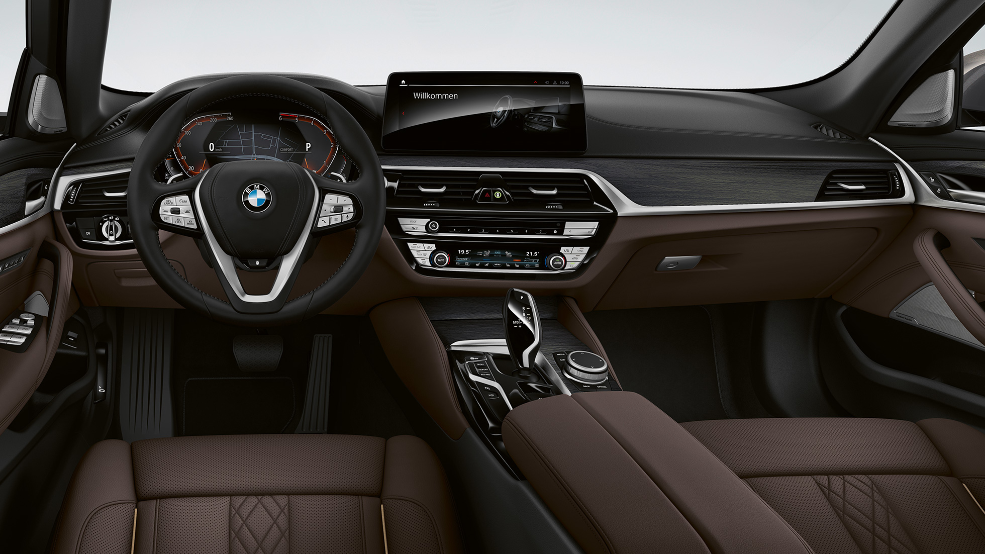Förarplats BMW 5-serie Sedan G30 Luxury Line Förarplats BMW 5-serie Sedan 540d G30 2020 Luxury Line exklusivläder ’Nappa’ Mocka exklusivsöm med tubsöm i kontrastfärg Kupé