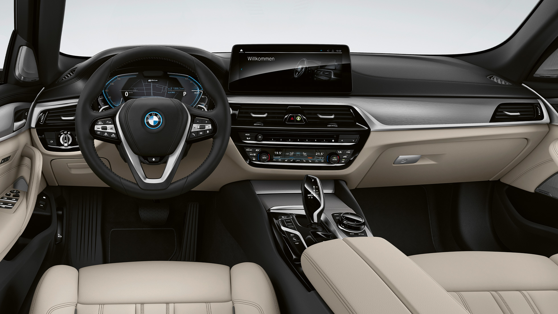 Förarplats BMW 5-serie Touring G31 Standardutrustning Förarplats BMW 5-serie Touring 530i G31 2020 Standardutrustning läder ’Dakota’ Elfenbensvit exklusivsöm med tubsöm i kontrastfärg Kupé
