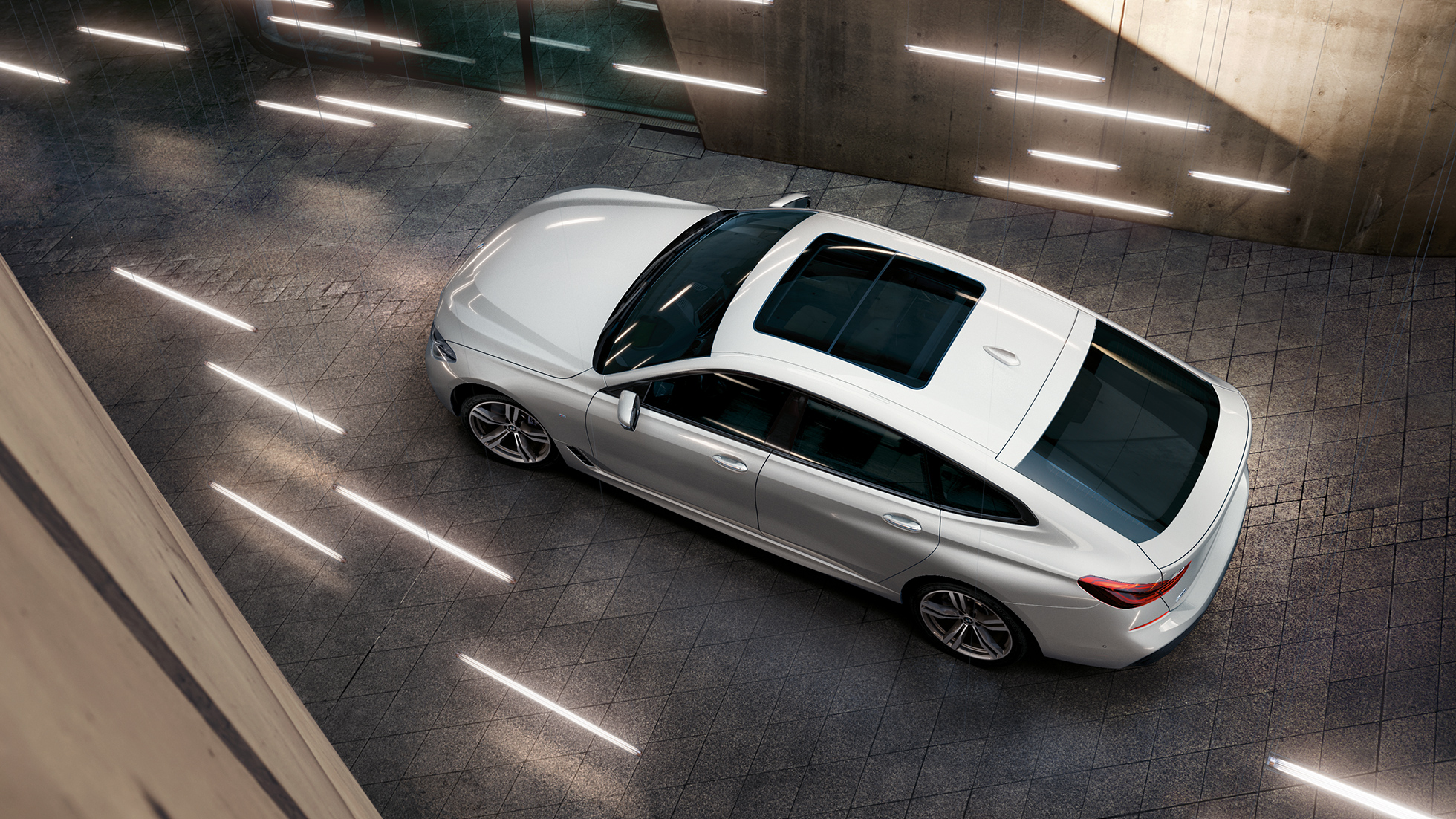 BMW 6-serie Gran Turismo G32 fågelperspektiv BMW 6-serie Gran Turismo G32 2017 Mineralvit metallic fågelperspektiv