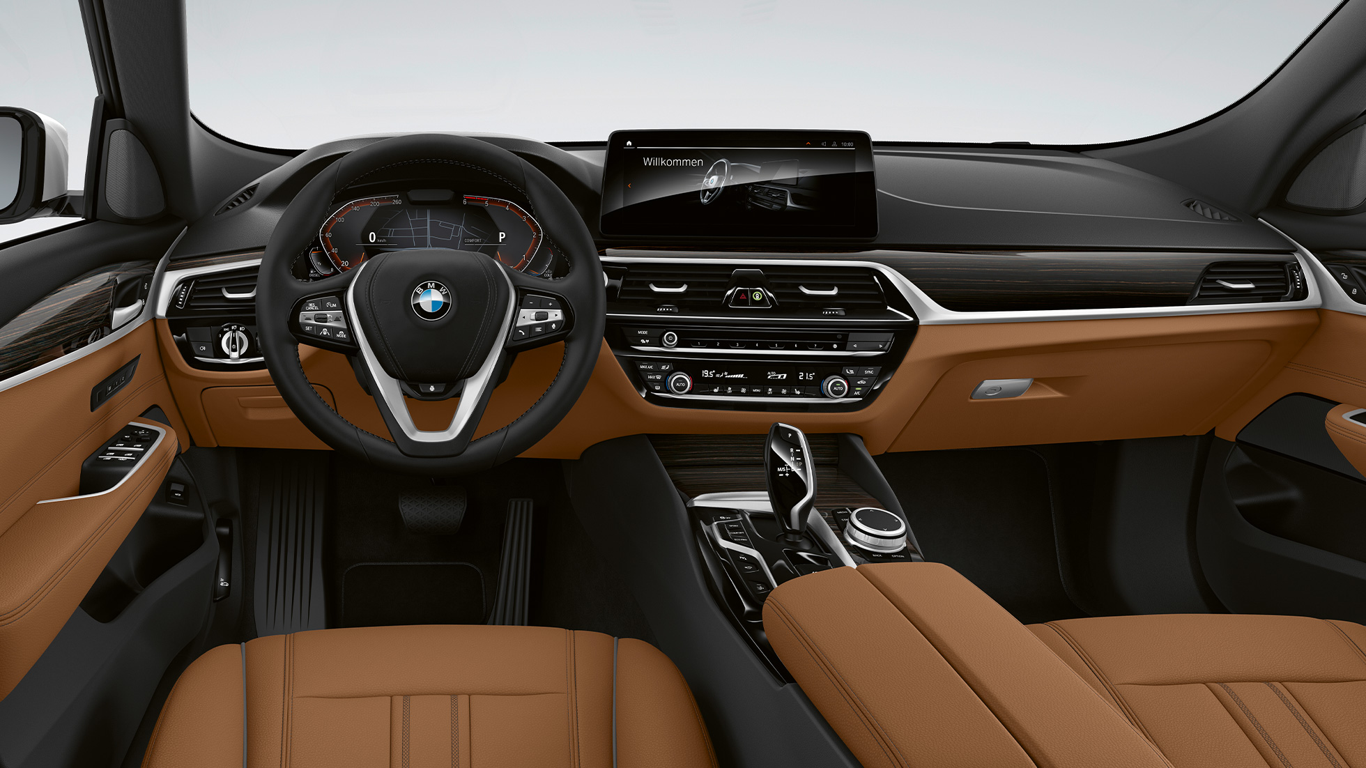 Förarplats BMW 6-serie Gran Turismo Standardutrustning G32 2020 BMW 6-serie Gran Turismo G32 2020 Standardutrustning läder ’Dakota’ Cognac/Svart interiör