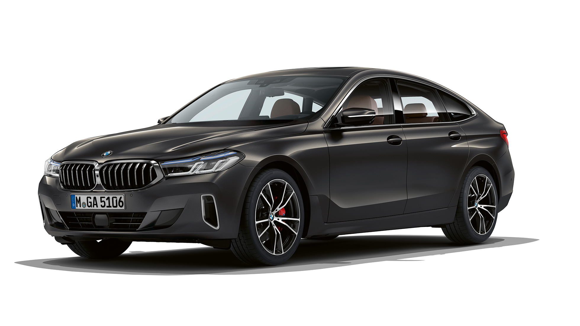 BMW 6-serie Gran Turismo Luxury Line G32 2020 BMW 6-serie Gran Turismo 640d xDrive 2020 Luxury Line Dravitgrå, sedd snett framifrån