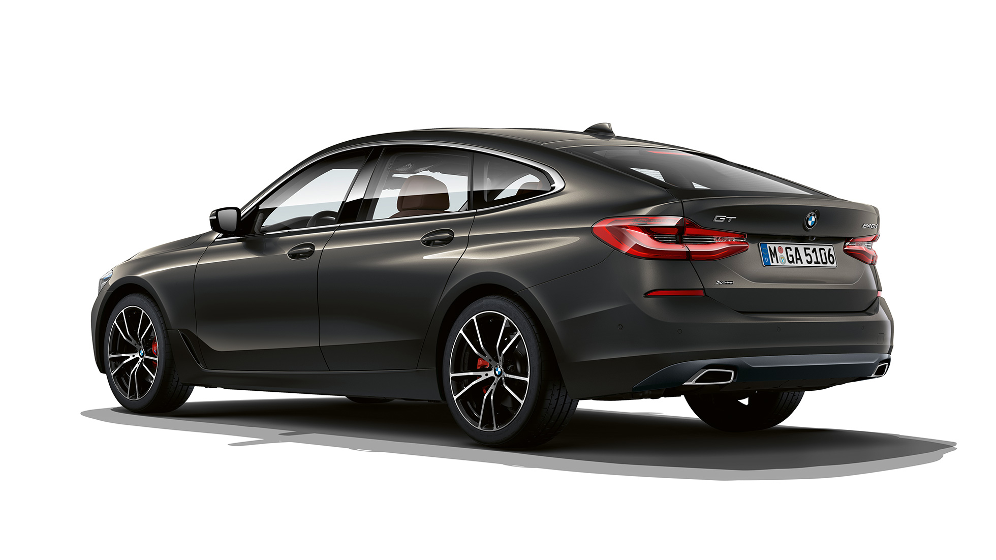 Bakparti BMW 6-serie Gran Turismo Luxury Line G32 2020 BMW 6-serie Gran Turismo 640d xDrive 2020 Luxury Line Dravitgrå, sedd snett bakifrån