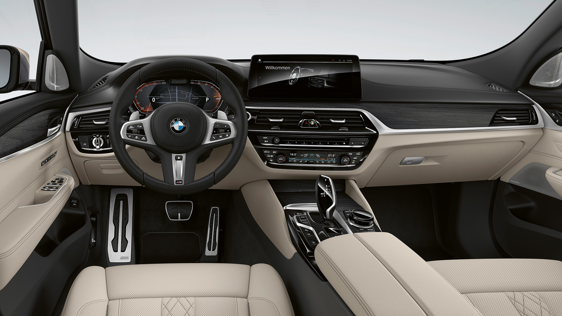Förarplats BMW 6-serie Gran Turismo M Sportpaket G32 2020 BMW 6-serie Gran Turismo 640i xDrive 2020 M Sportpaket läder ’Nappa’ Elfenbensvit Interiör