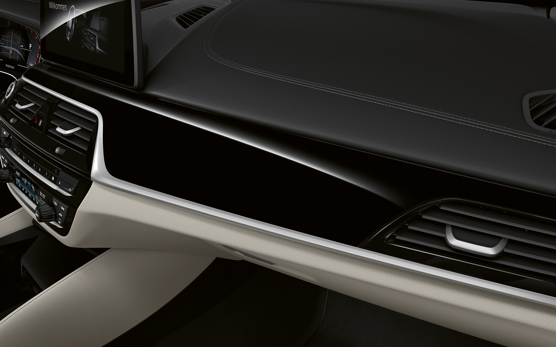 BMW Individual interiörlister Pianolack Svart BMW 6-serie Gran Turismo 2020 G32 BMW Individual interiörlister Pianolack Svart BMW 6-serie Gran Turismo IG32 2020 invändig utrustning förarplats