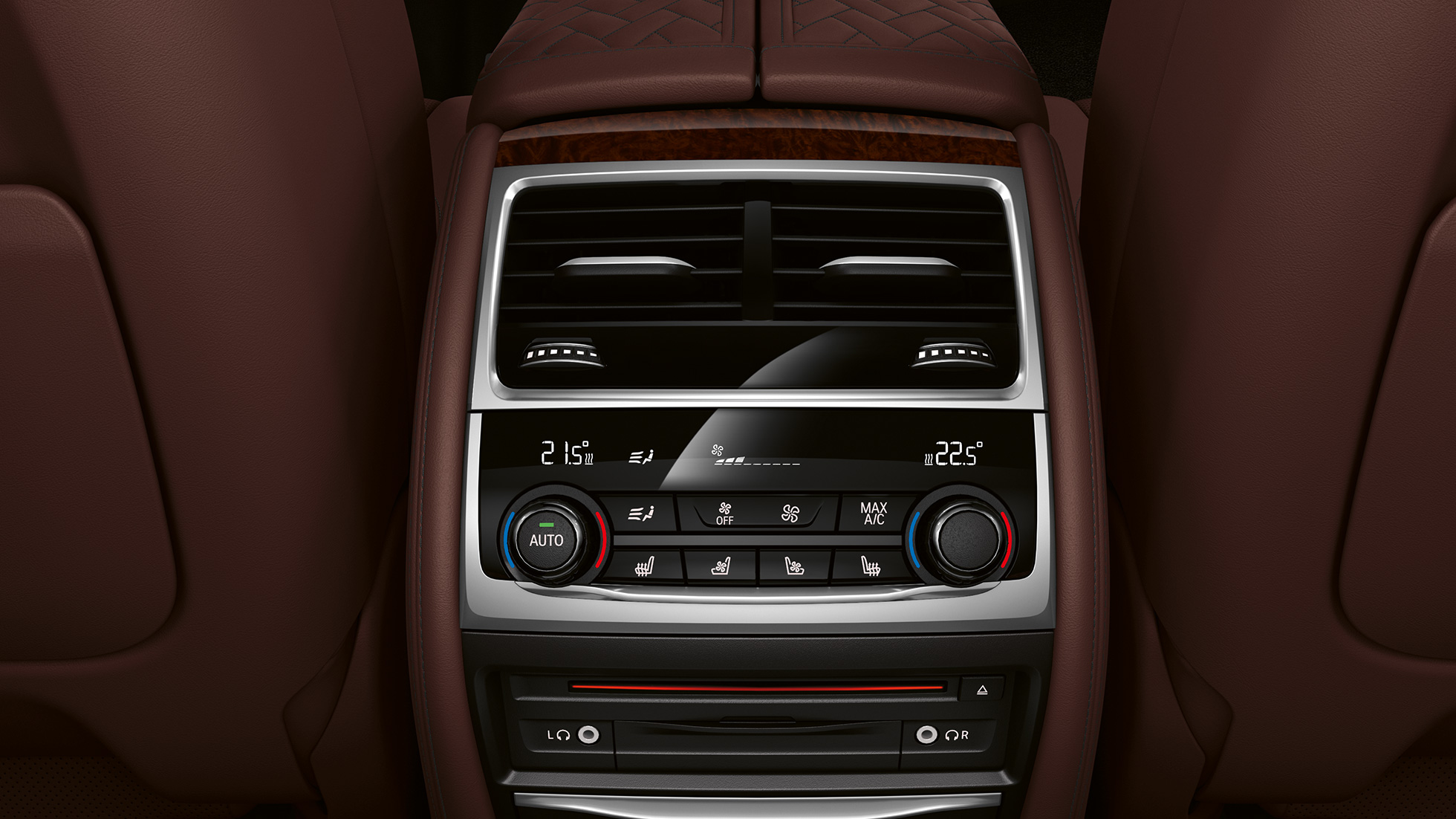 BMW 7-serie sedan M Sportpaket, klimatregleringssystem BMW 7-serie sedan M Sportpaket: Närbild av klimatregleringssystemet