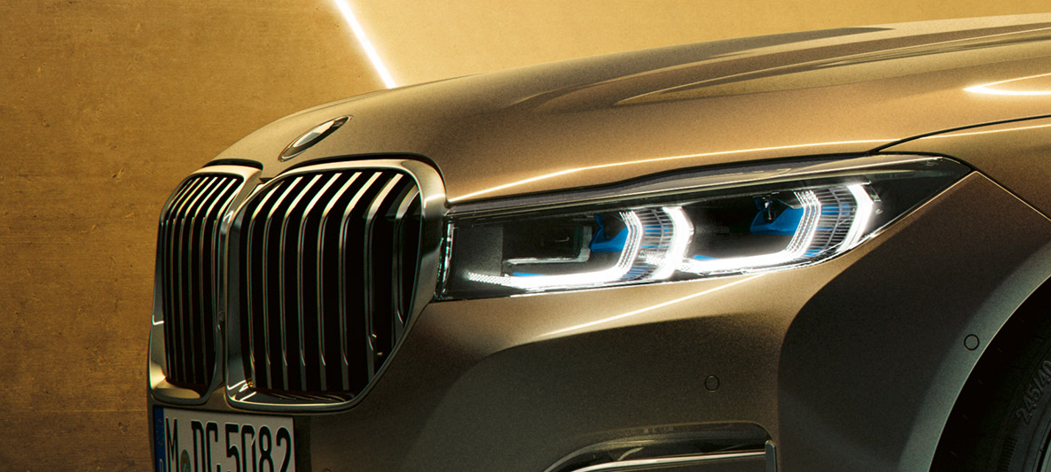 BMW 7 Series Sedan laserlight BMW 7 Series Sedan: close-up of laserlight with blue-white beams
