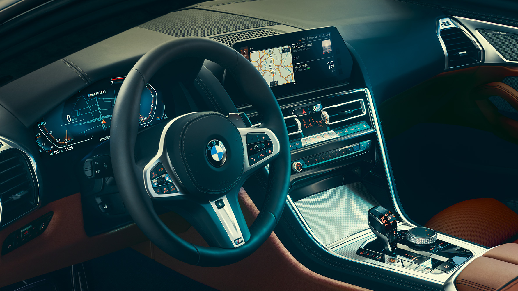 BMW 8-serie Coupé, cockpit, förarplats Närbild på förarplatsen i BMW 8-serie Coupé.