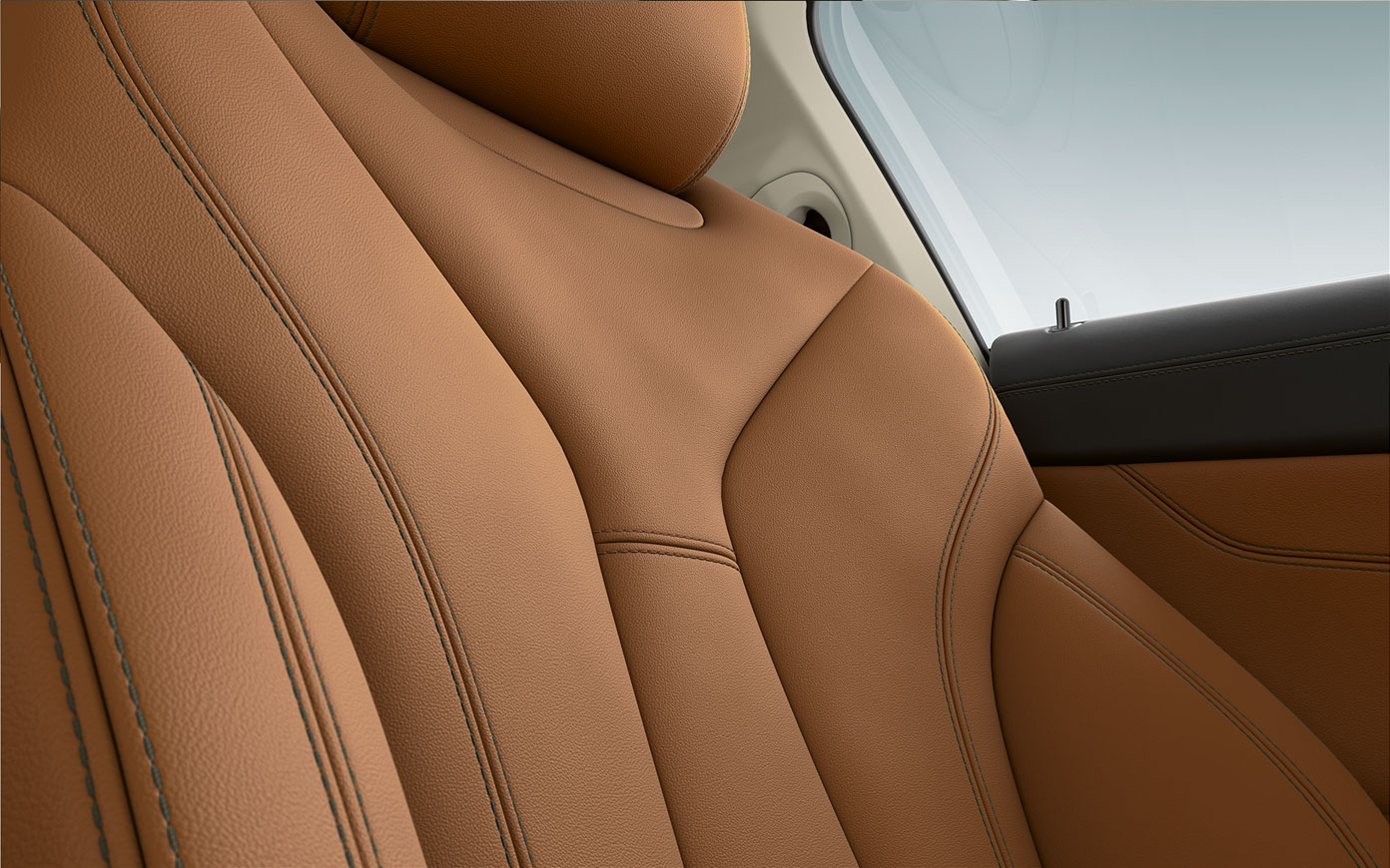 BMW 8-serie Coupé, klädsel Närbild på klädsel och dekorsöm på BMW 8-serie Coupé.