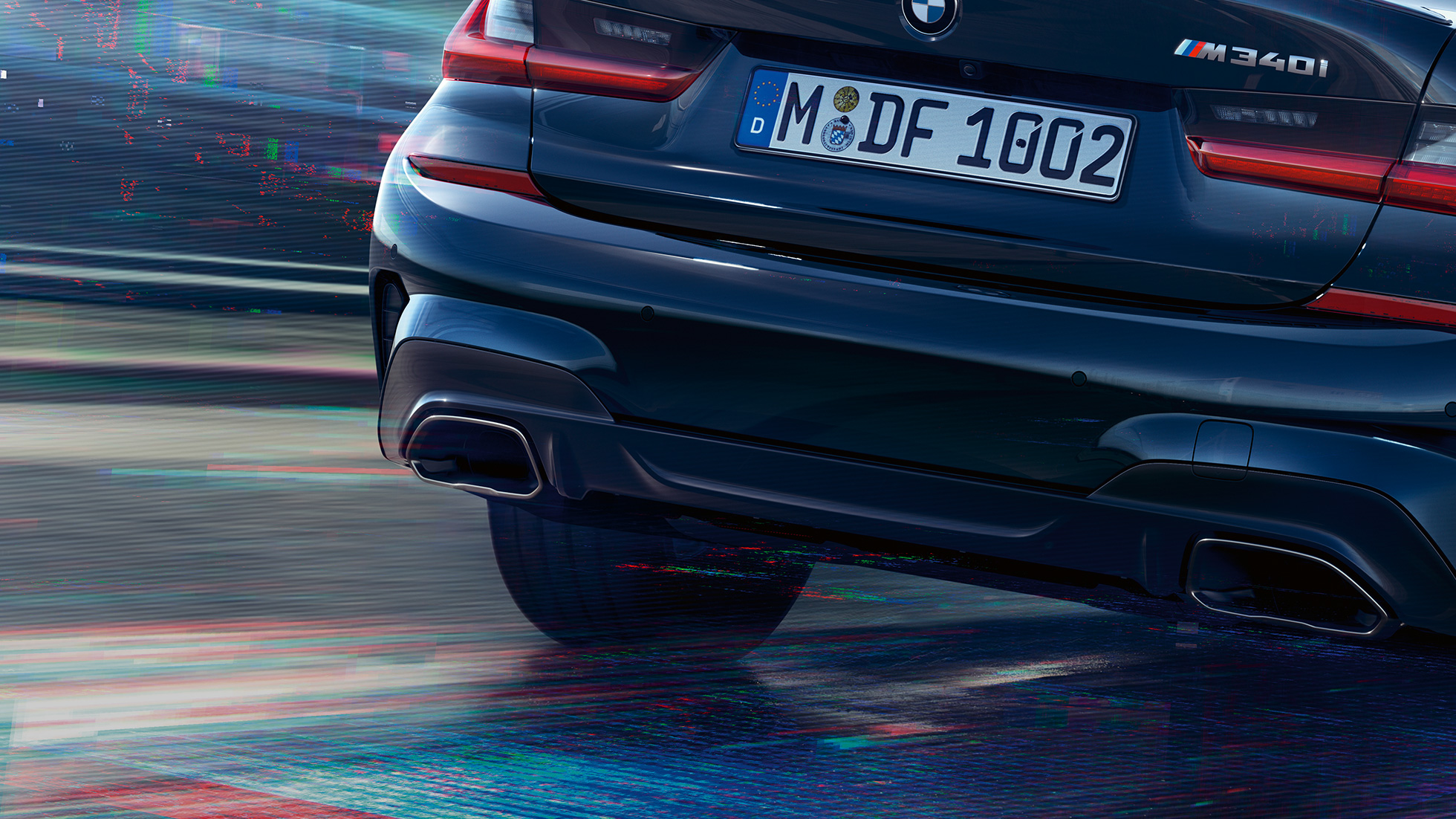 Ändrör BMW M340i xDrive Sedan Ändrör BMW M340i xDrive Sedan G20 Safirsvart metallic närbild