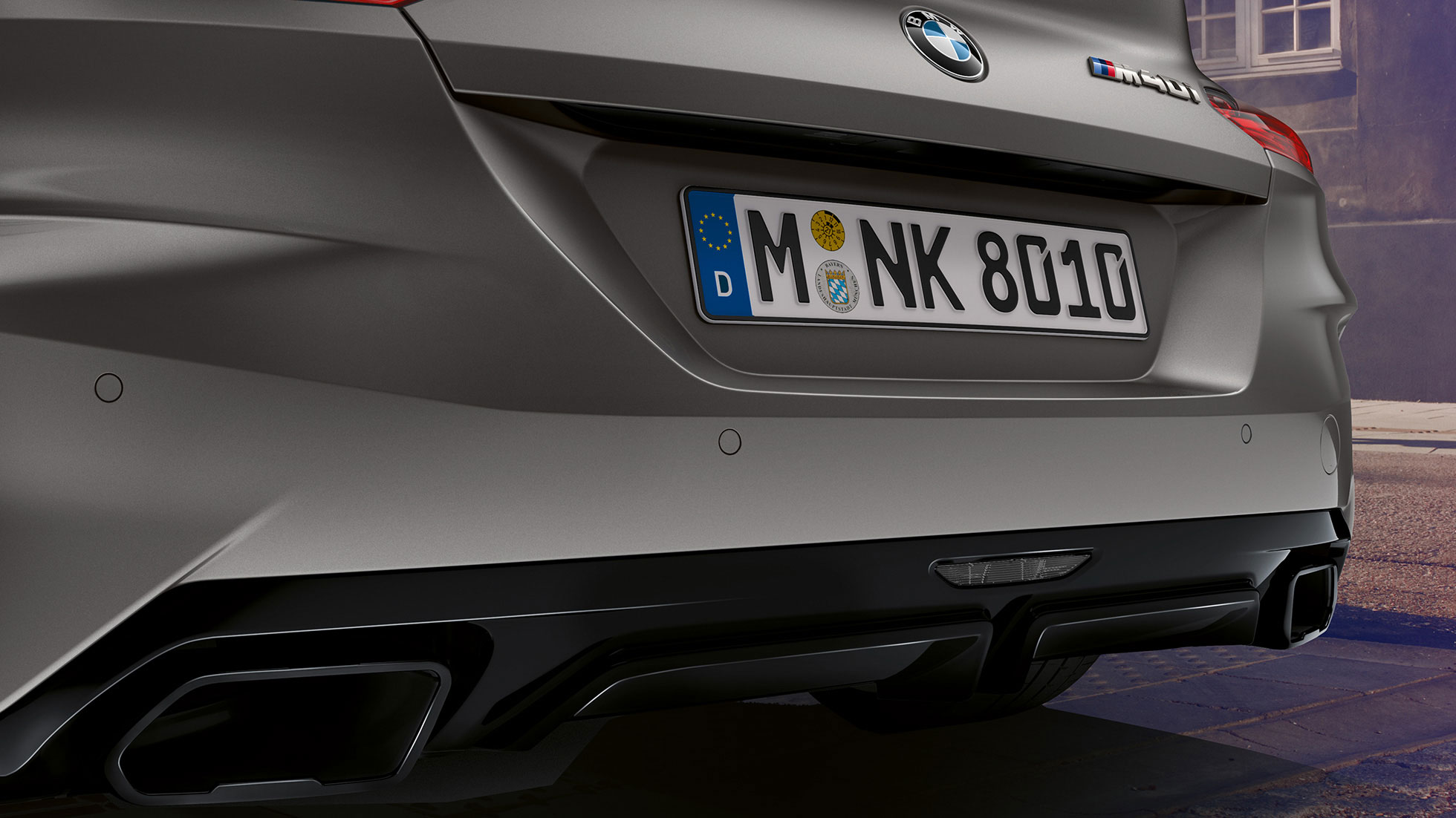 Ändrör BMW Z4 M40i Ändrör BMW Z4 Roadster M40i G29 2019 BMW Individual Frozen Grey metallic närbild