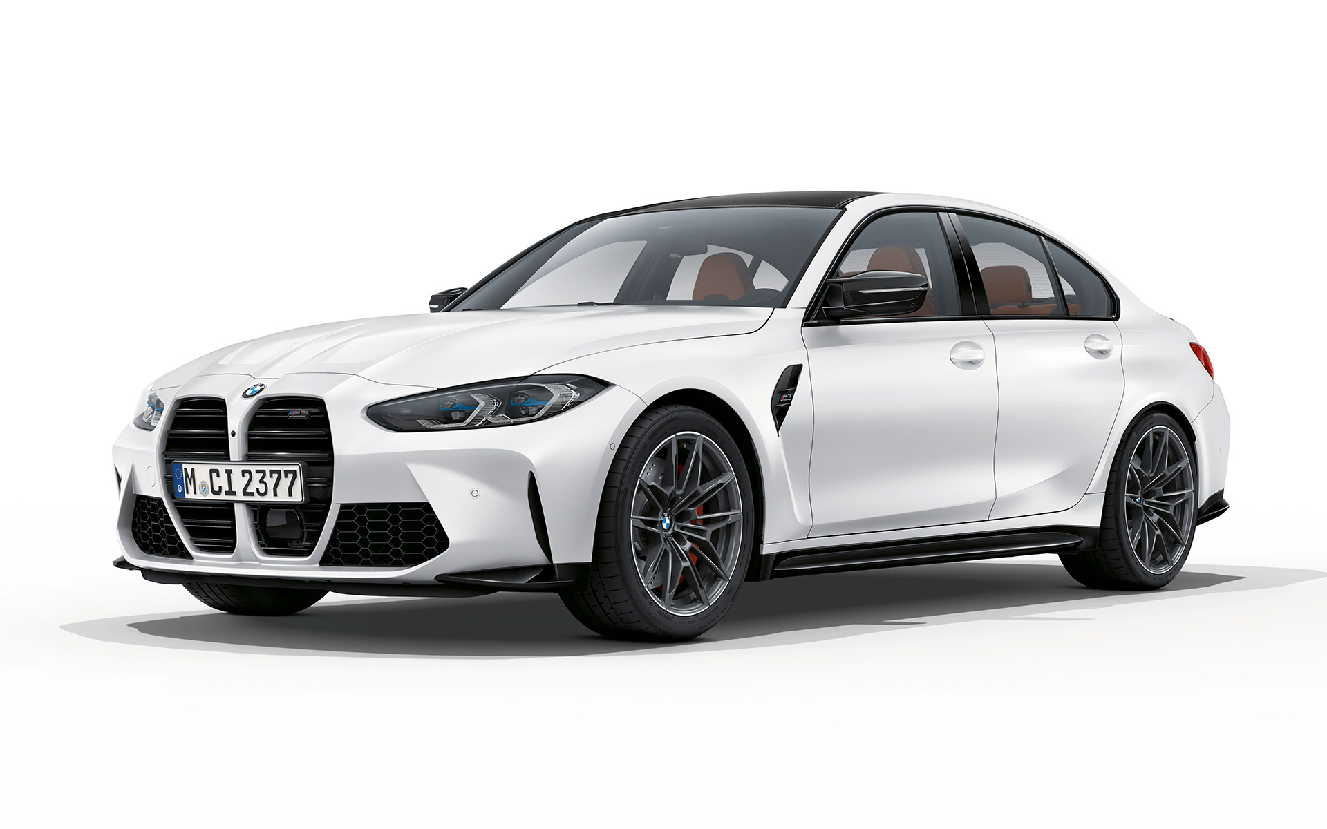 BMW M3 Competition G80 2020 Frozen Brilliant White metallic sedd snett framifrån
