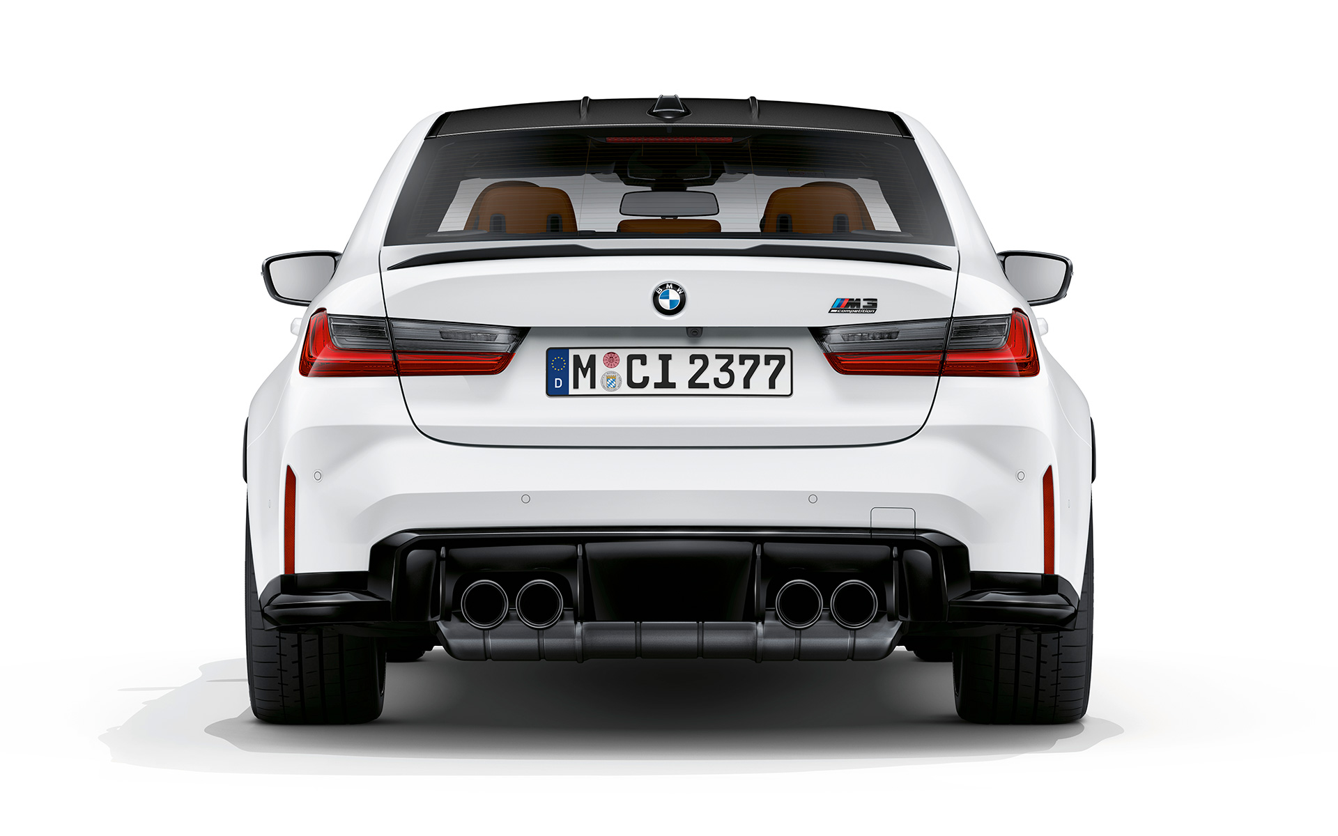 BMW M3 Competition G80 2020 Frozen Brilliant White metallic sedd bakifrån
