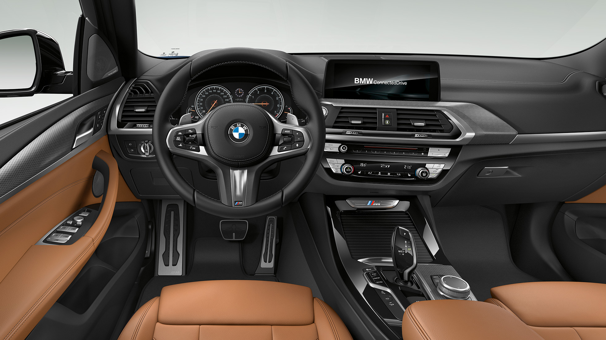 BMW X3 M40i och BMW X3 M40d, Cockpit. BMW X3 M40i och BMW X3 M40d, Interiör, Cockpit med M lädersportratt och M sportstolar.