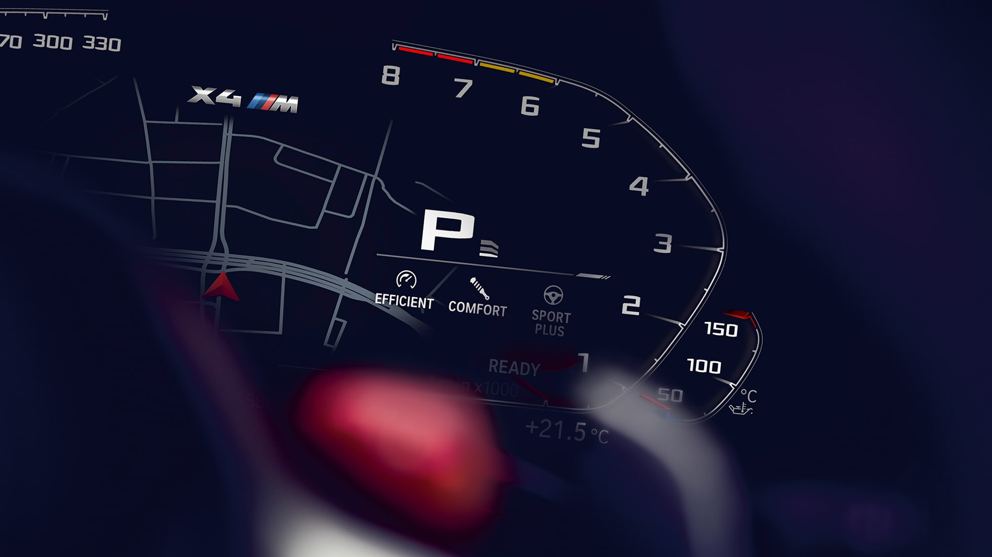 BMW M4 Competition, varvräknare. BMW X4 M Competition, Interiör, kombiinstrument med varvräknare.