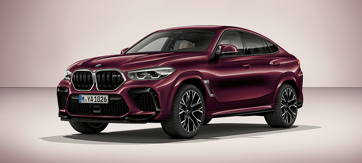BMW X6 M BMW Individual Ametrin metallic BMW X6 M F96 2020 BMW Individual Ametrin metallic trefjärdedelsvy från sidan