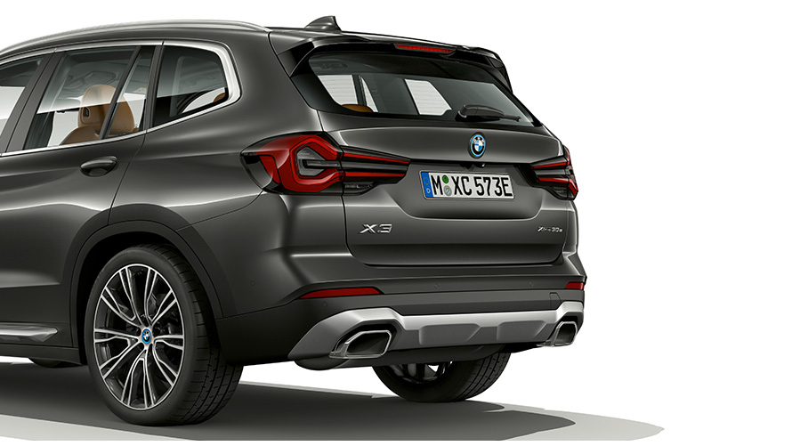 BMW X3 G01 Sofistogrå Bakpartiets design 2021 BMW X3 G01 Sofistogrå Närbild på bakpartiets design 2021