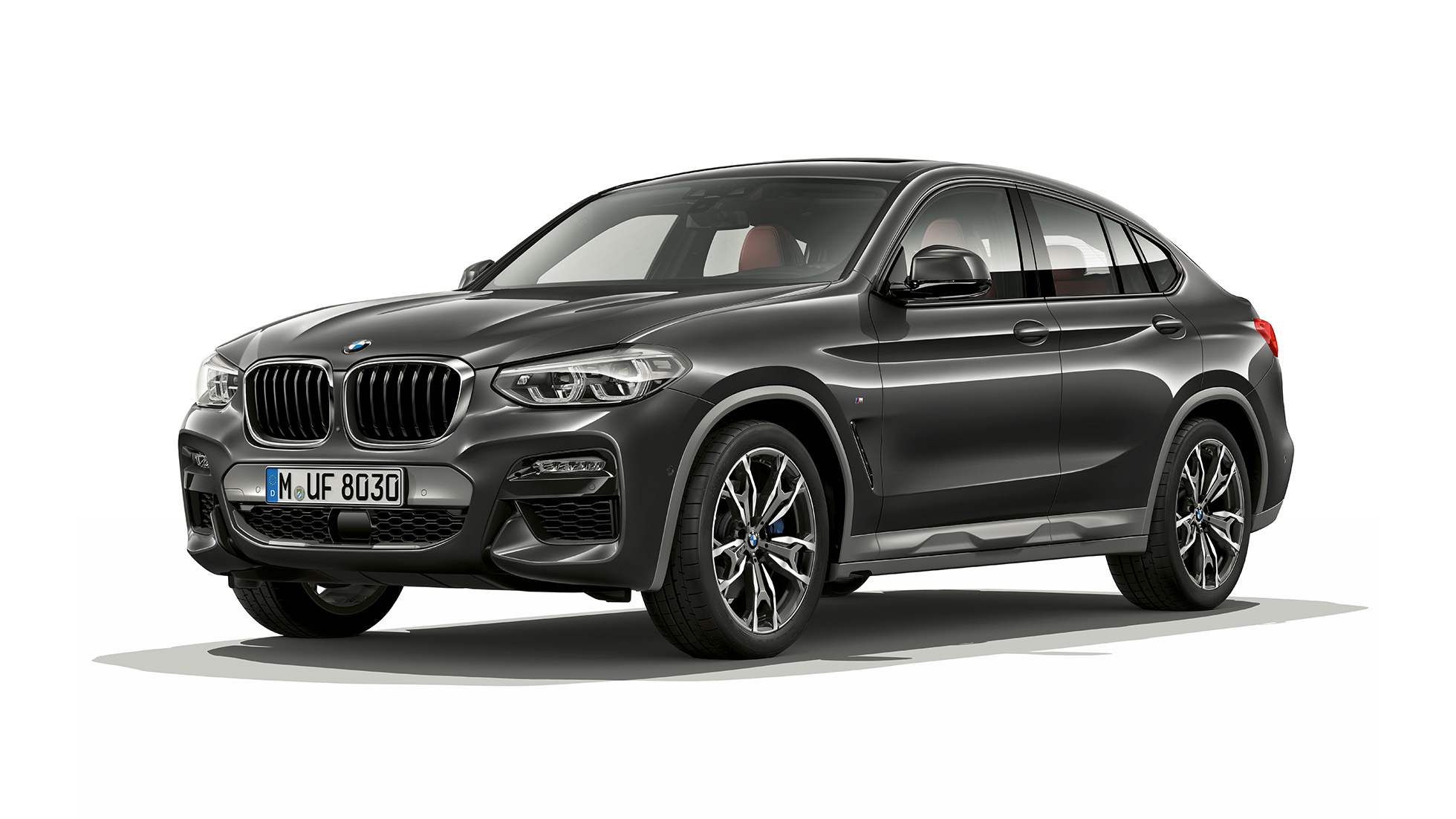 Trefjärdedelsvy framifrån BMW X4 Modell M Sport X BMW X4 xDrive30i Modell M Sport x G02 2018 Sophistogrå briljanteffekt trefjärdedelsvy framifrån