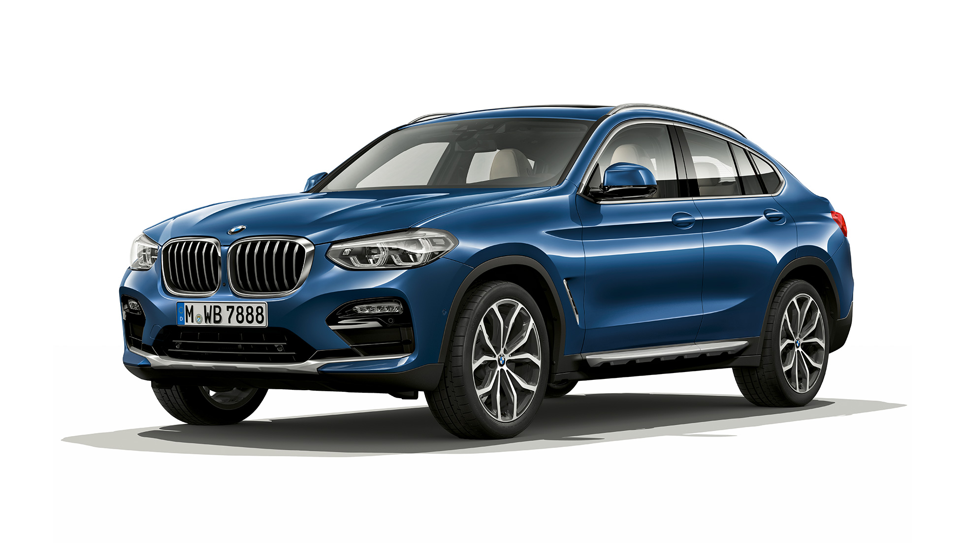 Trefjärdedelsvy framifrån BMW X4 Modell xLine BMW X4 xDrive20d Modell xLine G02 2018 Phytonicblå trefjärdedelsvy framifrån