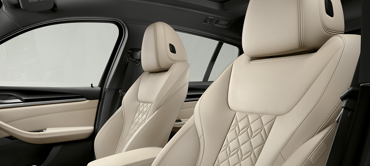 BMW Individual läder Merino fint narvat Elfenbensvit BMW X4 BMW Individual utökad läderutrustning 'Merino' Elfenbensvit BMW X4 G02 2018 Kupé