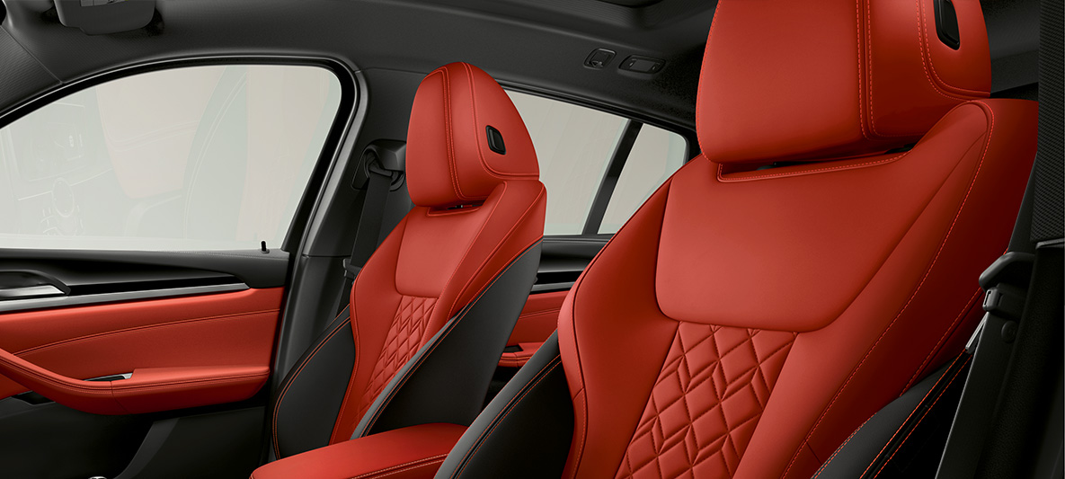 BMW Individual läder Merino fint narvat Fionaröd/Svart BMW X4 BMW Individual utökad läderutrustning 'Merino' Fionaröd/Svart BMW X4 G02 2018 Kupé