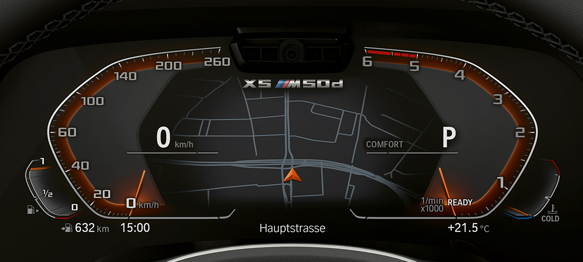 BMW X5 M50d instrumentdisplay Närbild på instrumentdisplayen hos BMW X5 M50d