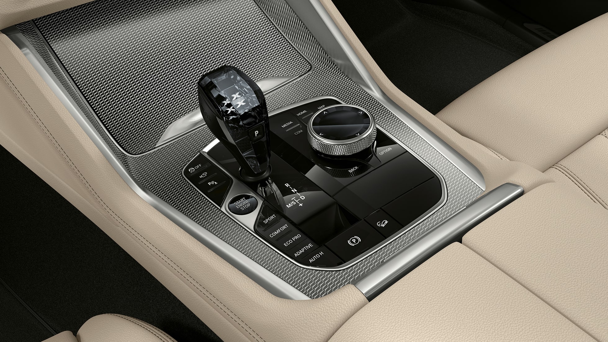 BMW X6 med M-sportpaket, mittkonsol. BMW X6 Interiör med M-sportpaket med fokus på mittkonsolen