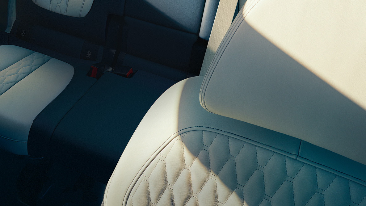BMW X7 läderdesign Närbild på läderdesignen med läder Merino