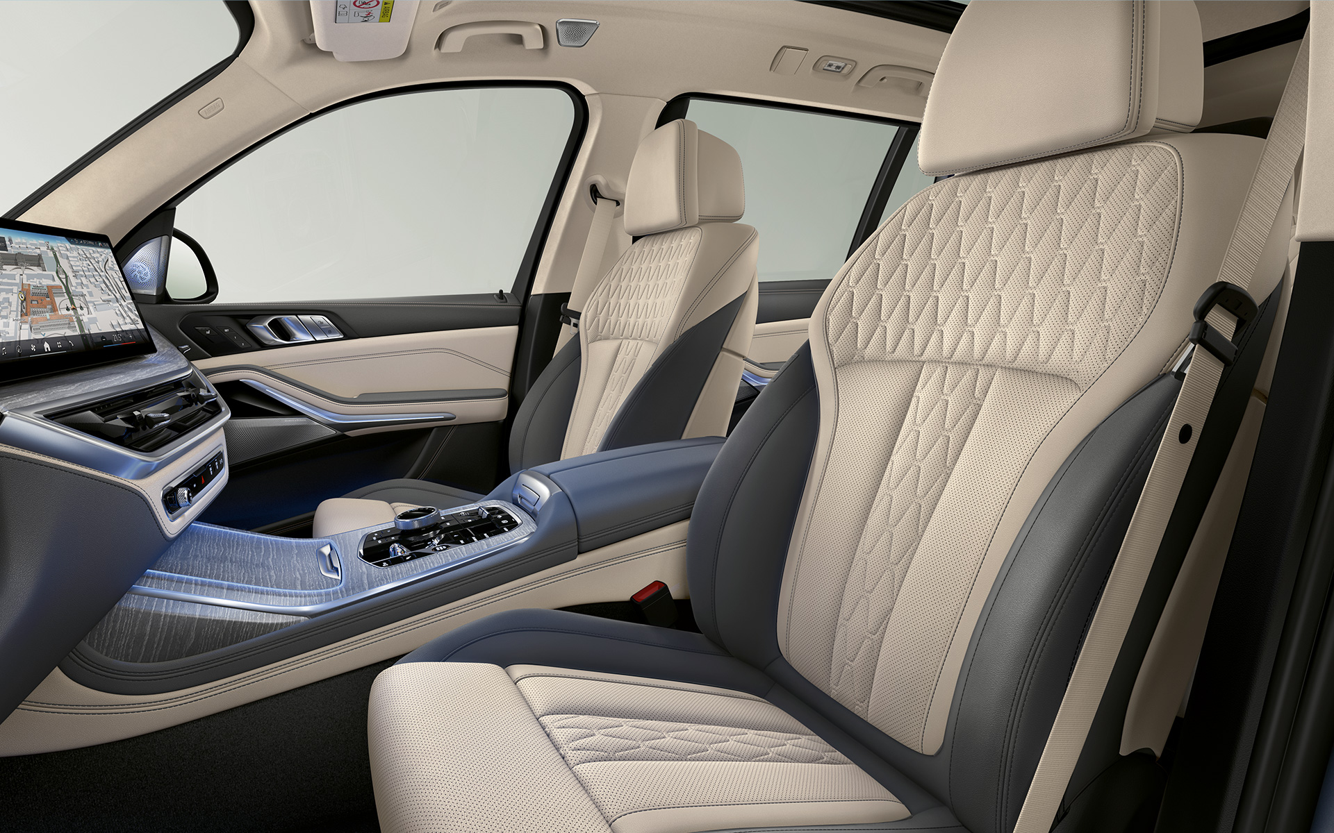 Klädsel Sensafin blick från sidan mot förarsätet BMW X7 G07 LCI