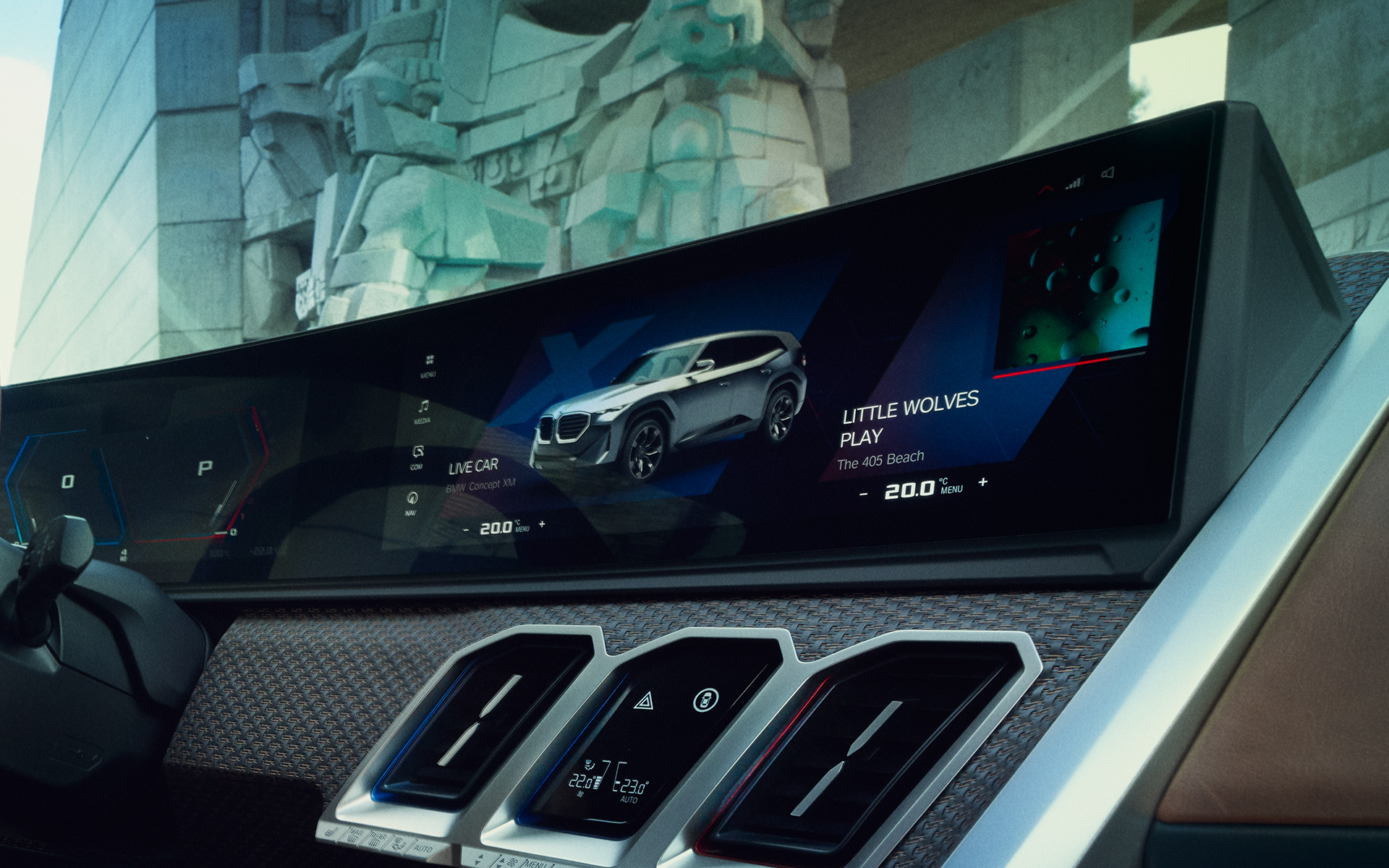 BMW Concept XM (G09) bild av förarplatsen inifrån närbild av BMW Curved Display BMW Concept XM (G09) bild av förarplatsen inifrån närbild av BMW Curved Display