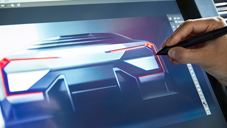 BMW Vision M NEXT, Exteriör BMW Vision M NEXT, utvecklingsprocess, exteriör, design, sedd bakifrån, skiss