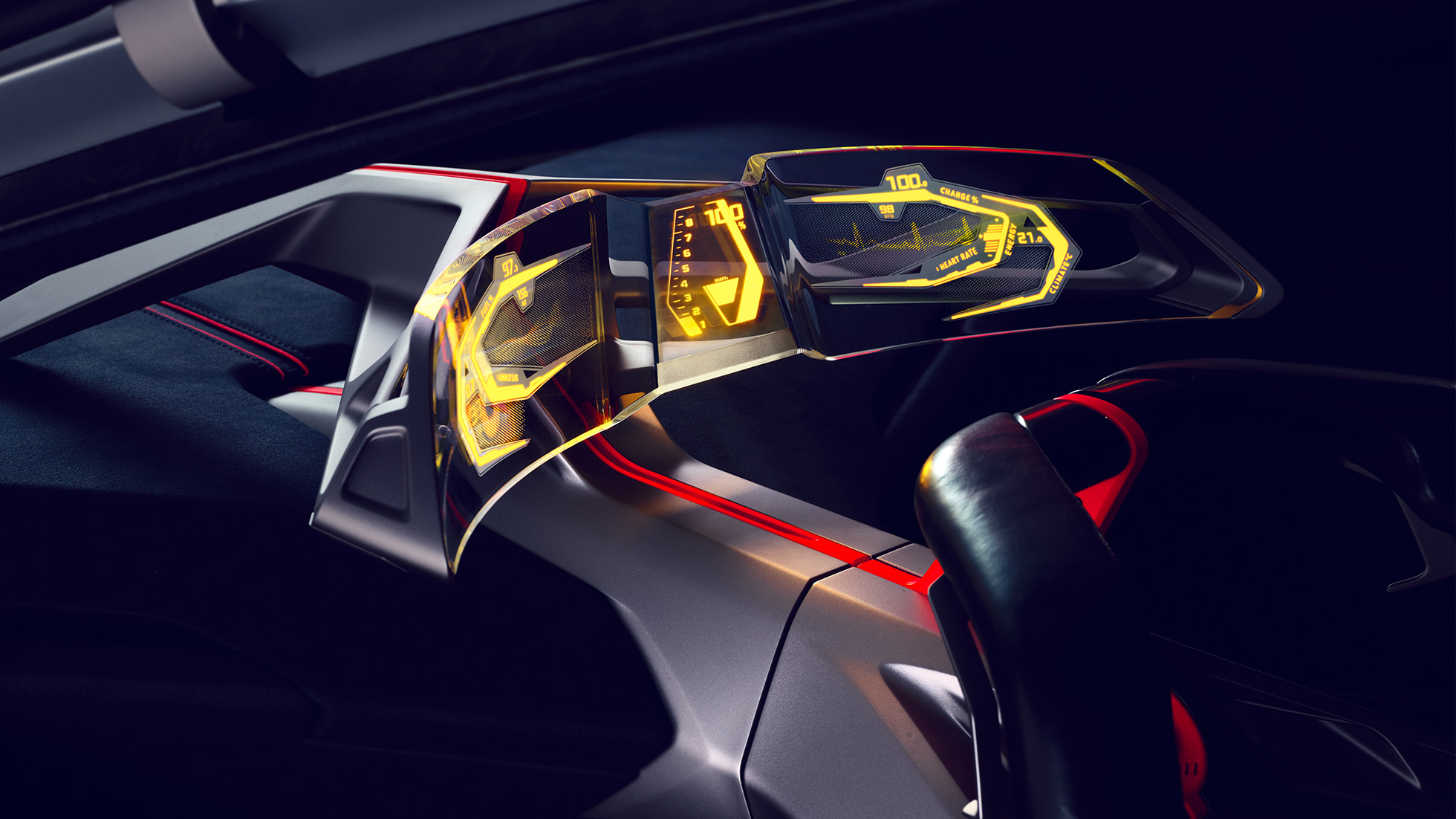 BMW Vision M NEXT, interiör BMW Vision M NEXT, interiör, Boost Pod, Curved Glass-display