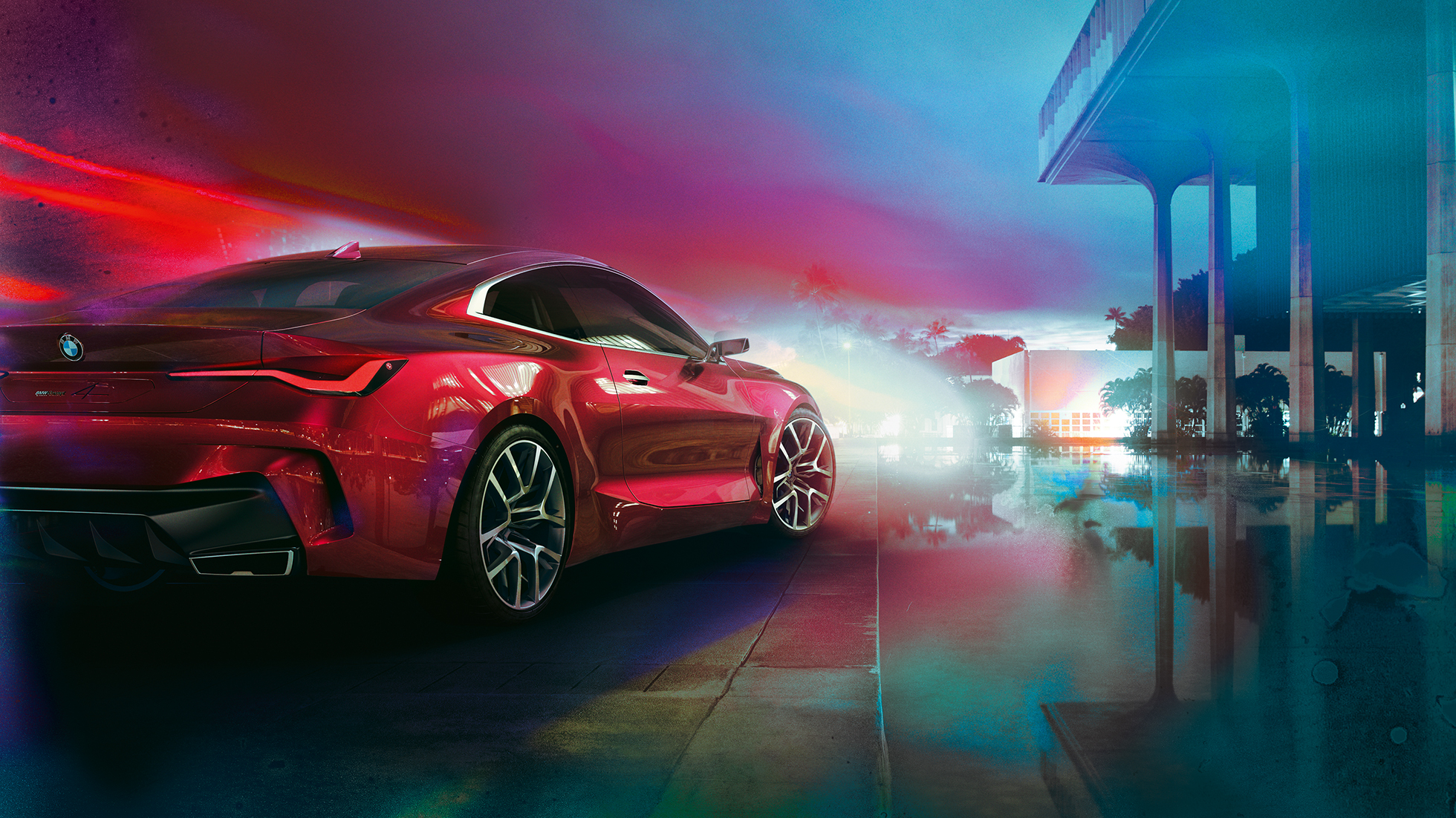 BMW Concept 4 trefjärdedelsvy bakifrån BMW Concept 4 Forbidden Red Exteriördesign trefjärdedelsvy bakifrån