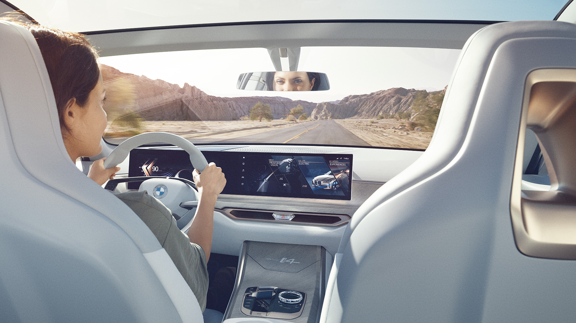 Curved Display BMW Concept i4 2020 G26 BMW Concept i4 2020 G26 Elbil helt elektriska BMW Gran Coupé Curved Display digitala instrument