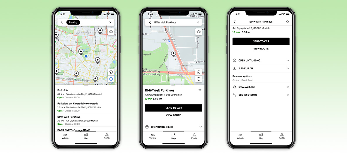 Använd My BMW-appen Planera resor och skicka till bilen Skärm på smartphone Använd My BMW-appen Planera resor och skicka till bilen Skärm på smartphone