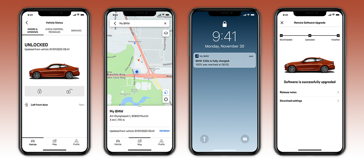 My BMW-appen Kontroll av fordonets status Skärm på smartphone My BMW-appen Kontroll av fordonets status Skärm på smartphone